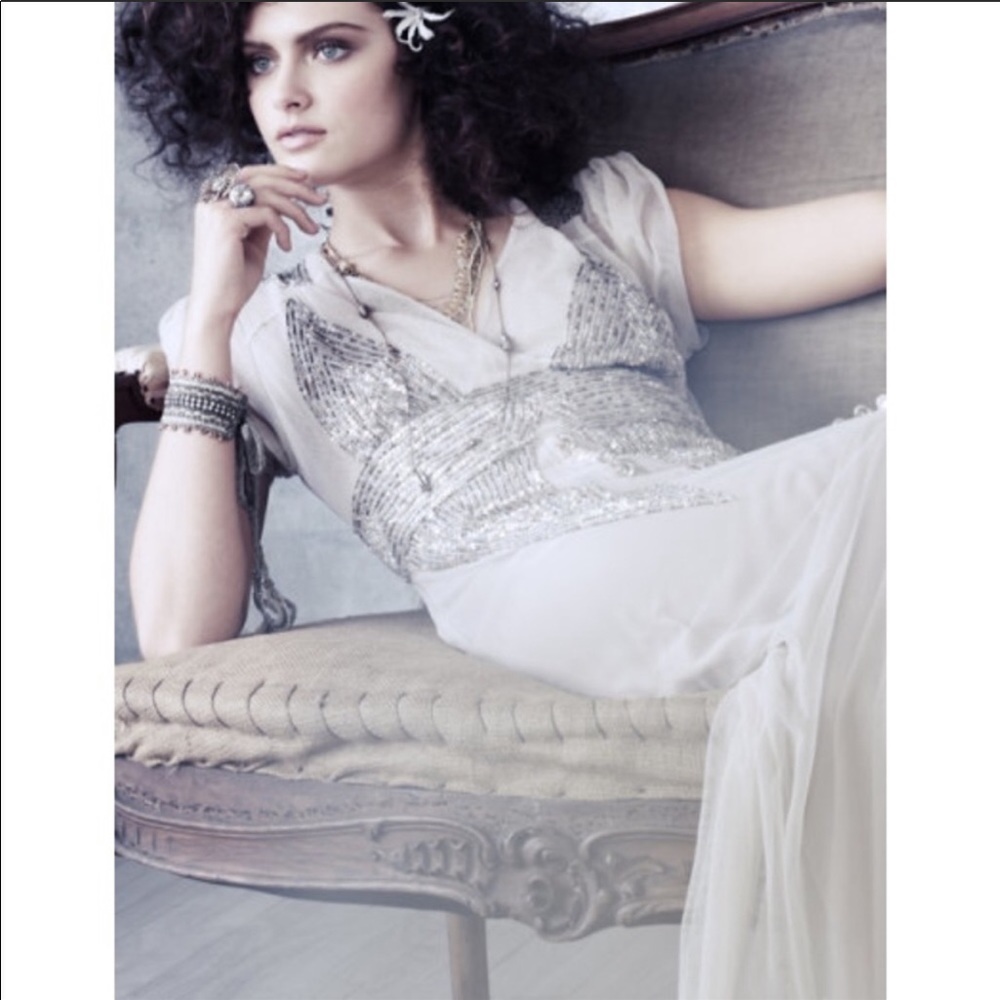 BHLDN Anna Sui Aiguille Cream Silver Vintage Wedding Embellished Gown Dress 0 XS - Picture 4 of 11